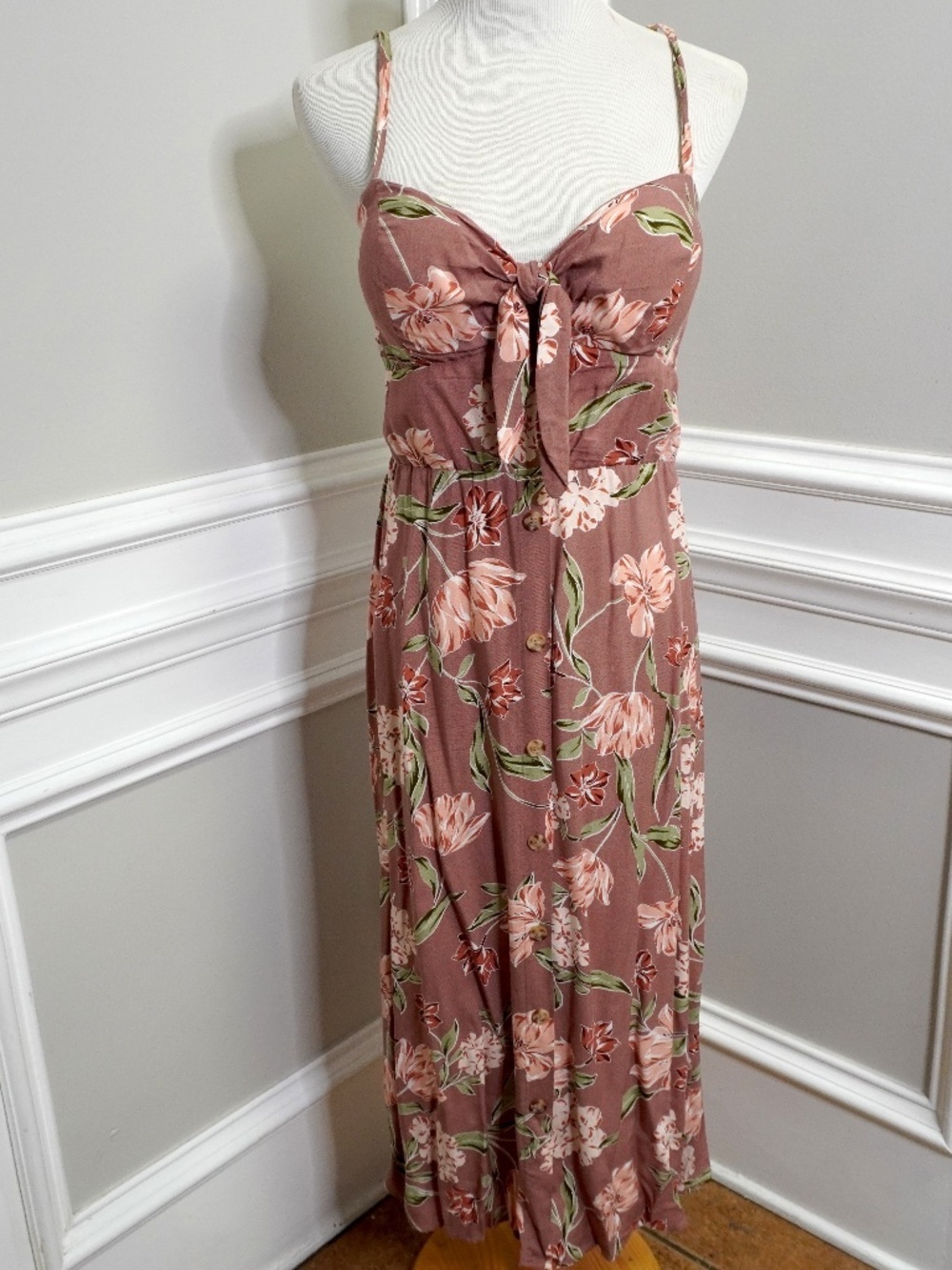 AUW Midi Dress Womens Large Mauve Floral Padded, Size L